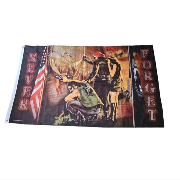VETERAN BIKERS NEVER FORGET Wall Flag | POW/MIA Vietnam Memorial Flag 3x5 - Picture 4 of 8